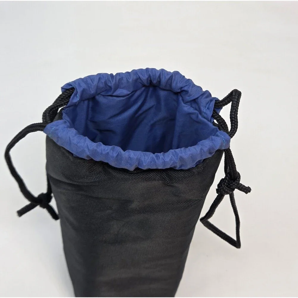 Camera Lens Drawstring Pouch‎ Bag Large Black Nylon Blue Lined 8.5